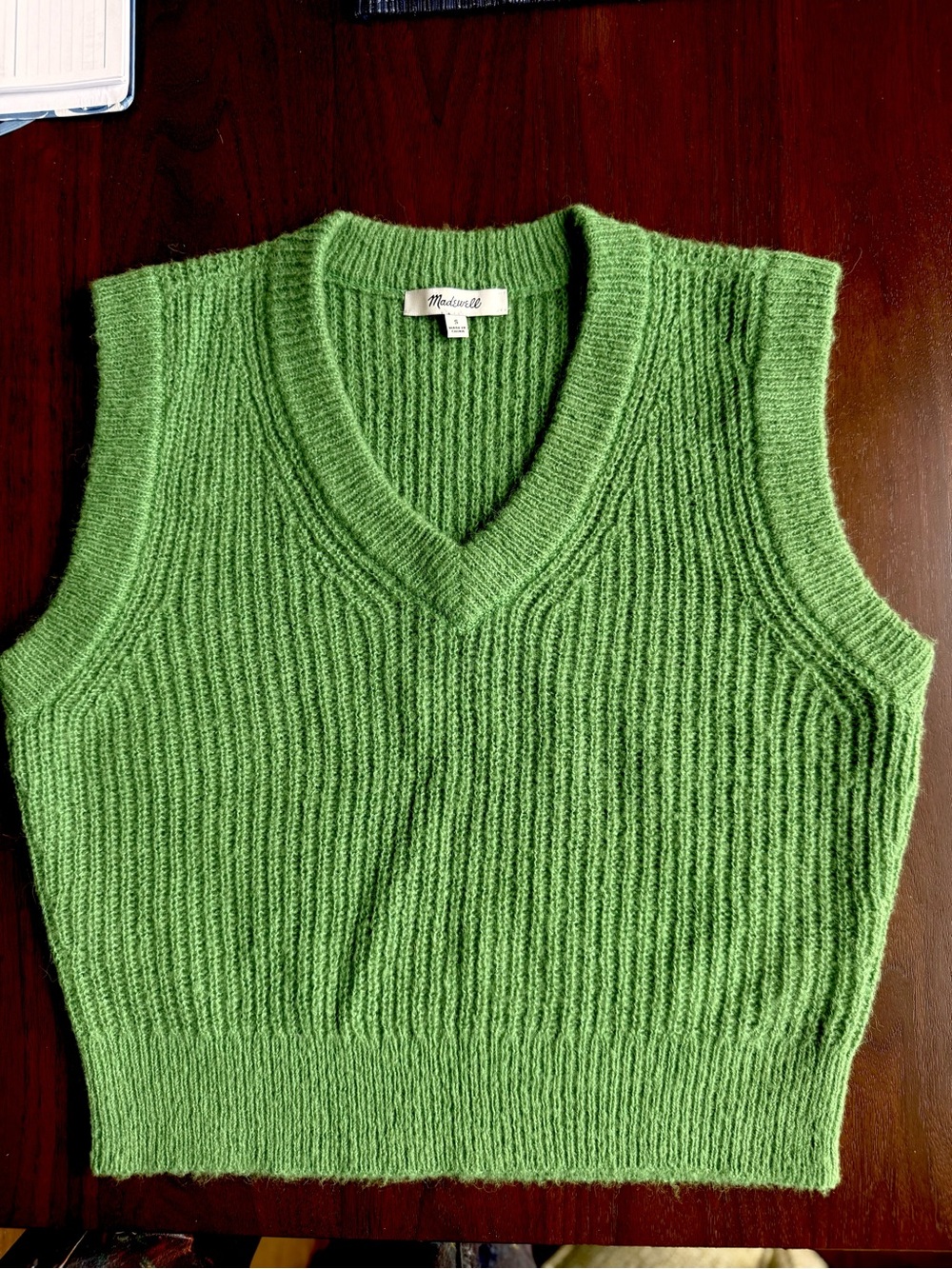 Madewell Bright Green Ribbed V-Neck Sweater Vest